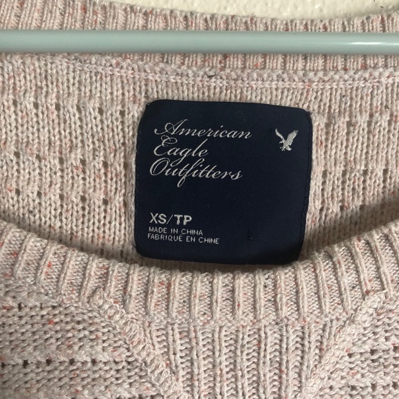 AEO Cream Knit Sweater Cropped 3/4 Sleeve - Picture 3 of 4